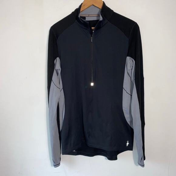 Smartwool PhD Merino Wool 1/4 Zip Pullover LS Black Gray Hiking Base layer M - Picture 2 of 7